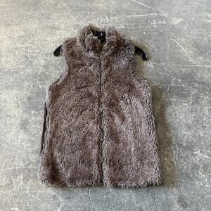 Vintage Confess Fur Vest Womens S Brown Faux Zip Outdoor Preppy Fall Winter Y2K